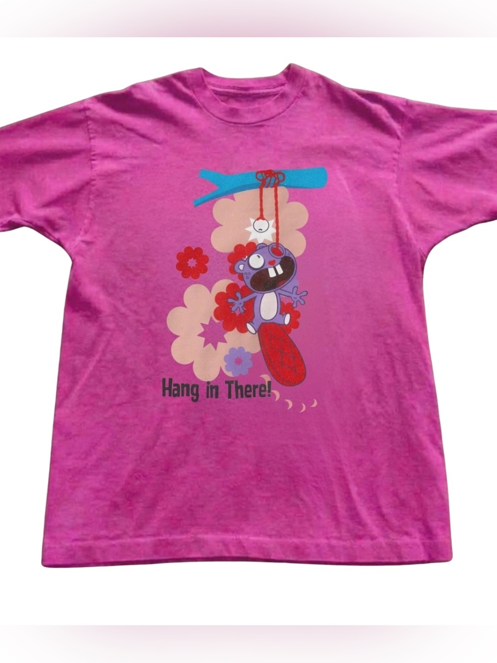 Funny Pink 'Hang In There!' Graphic T-Shirt, Retro For Everyday Wear